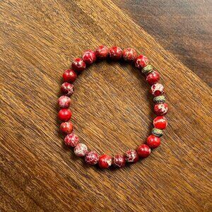 New RED JASPER GEMSTONE Beaded Bracelet 7.5"📿